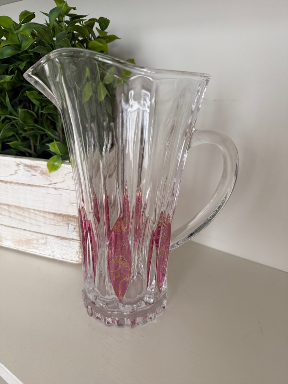 Mid Century Vintage Pitcher Pink / Gold Lotus Flower Design